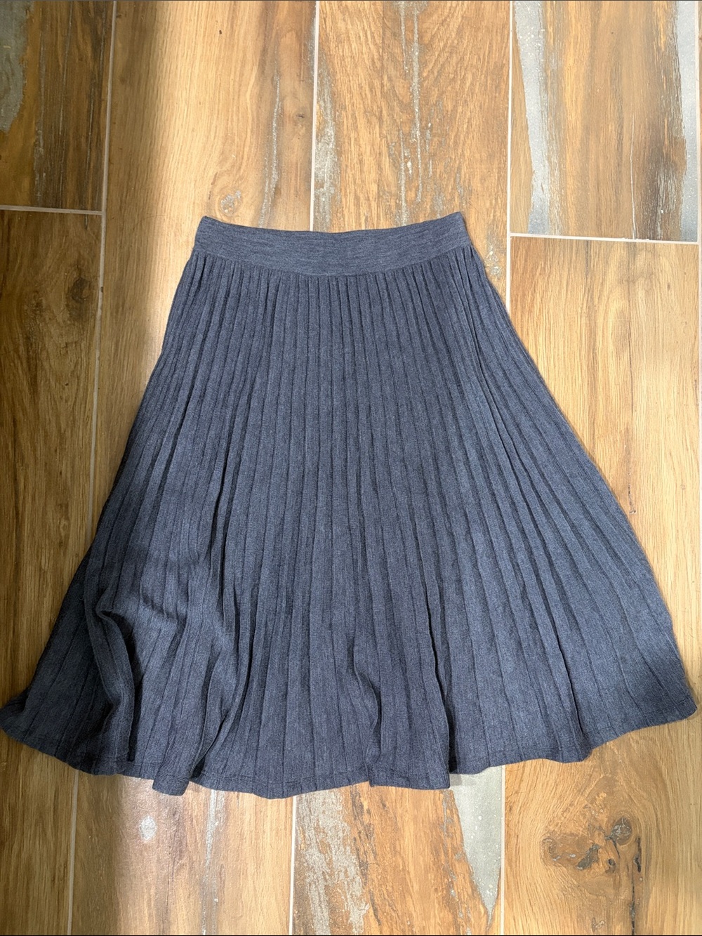 LILYSILK Merino Wool Pleated A-Line Knit Midi Skirt Gray XS